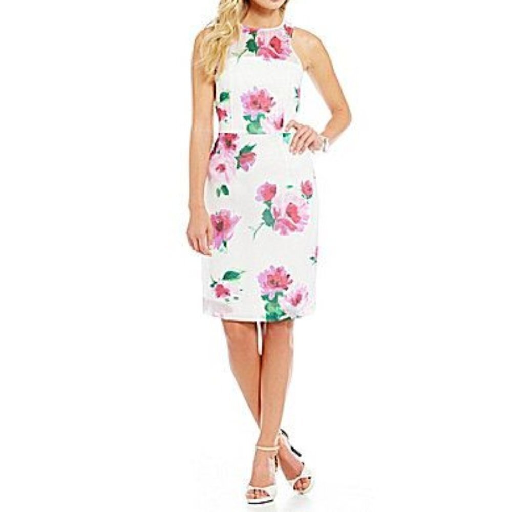 Katherine Kelly Floral White Mesh Overlay Dress, 4